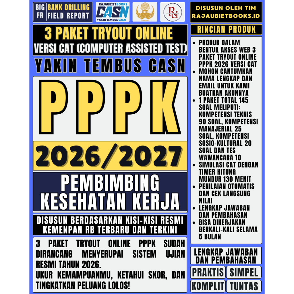 LATIHAN SOAL TRYOUT ONLINE PPPK PEMBIMBING KESEHATAN KERJA DAN SIMULASI UJIAN RESMI PPPK PEMBIMBING 