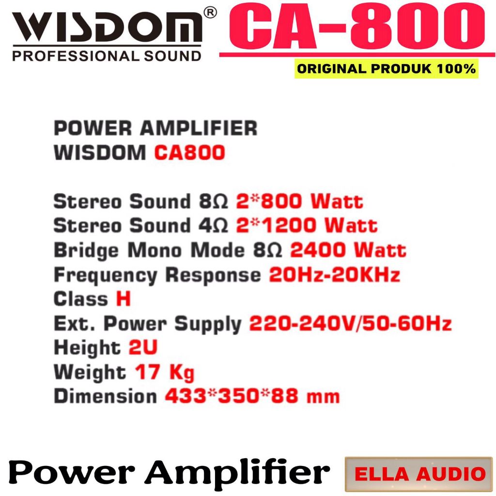 Power Amplifier Wisdom CA800 CA-800 2-Channel Ca 800