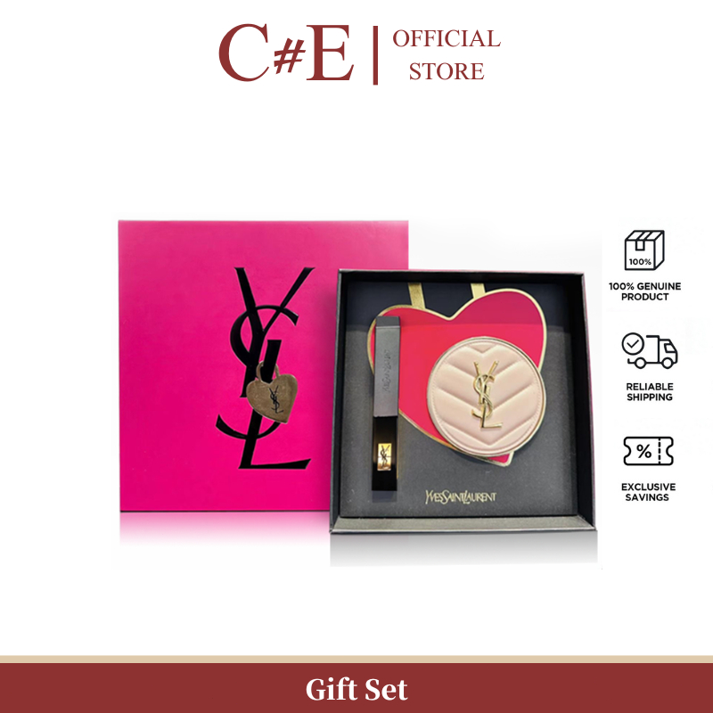 YSL Gift Set | YSL Cushion Pink Matte B10/B20 + ysl lip gloss#314 lipstick rouge makeup Kotak hadiah