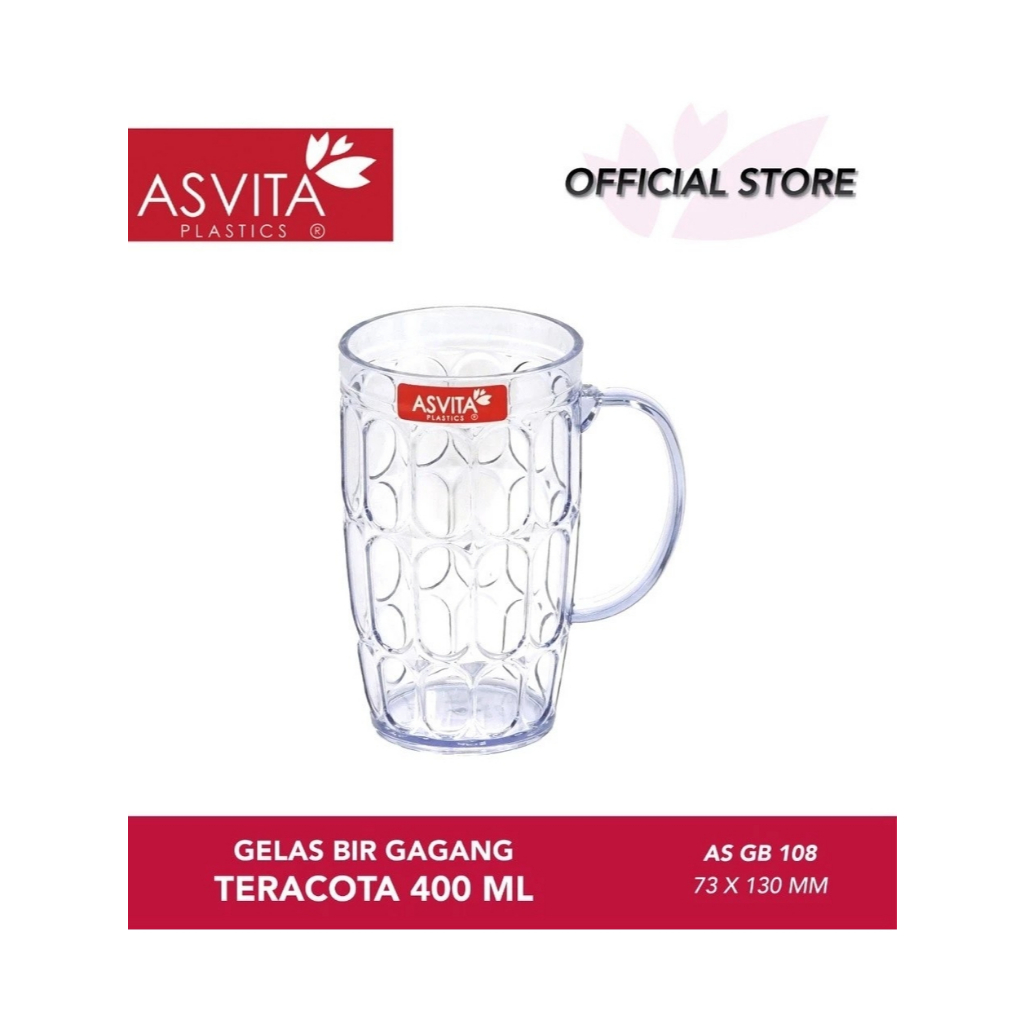 GELAS BIR TERACOTA 400ML ASVITA/GELAS GAGANG/GELAS TRANSPARAN/WADAH MINUM/GELAS BIR ASV GB 108