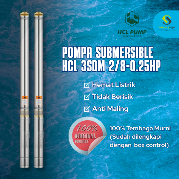 Submersible PUMP HCL 3'' 0.25 HP + Control Box + Kabel 30 Meter / Pompa HCL Kabel 30 Meter / Pompa S