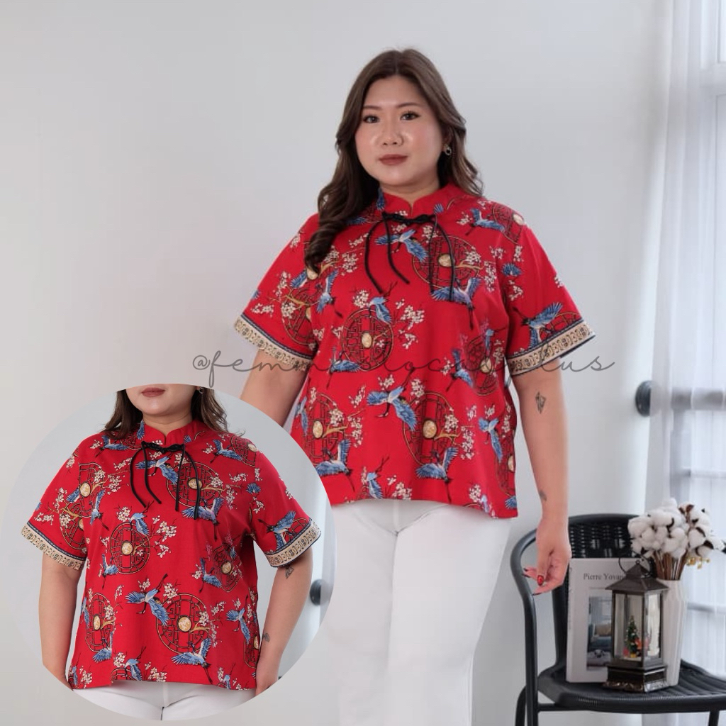 FEMMESLOCAL QI TOP BAJU BIGSIZE / ATASAN JUMBOSIZE CNY BAHAN PREMIUM / BAJU IMLEK BIGSIZE