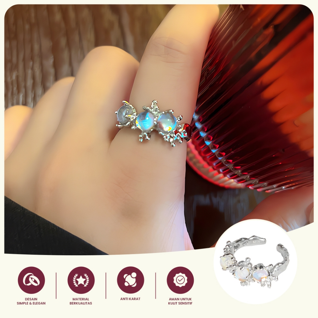 Cincin Wanita Perhiasan Aksesori Zircon Korea Cincin Batu Mata Kucing Adjustable