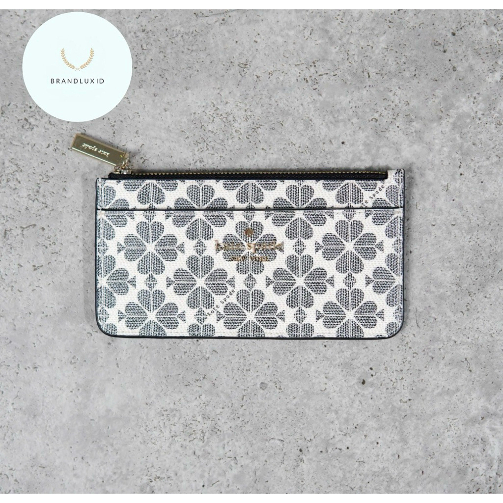 Kate Spade Jacquard Monogram Black Zip Card Wallet in White