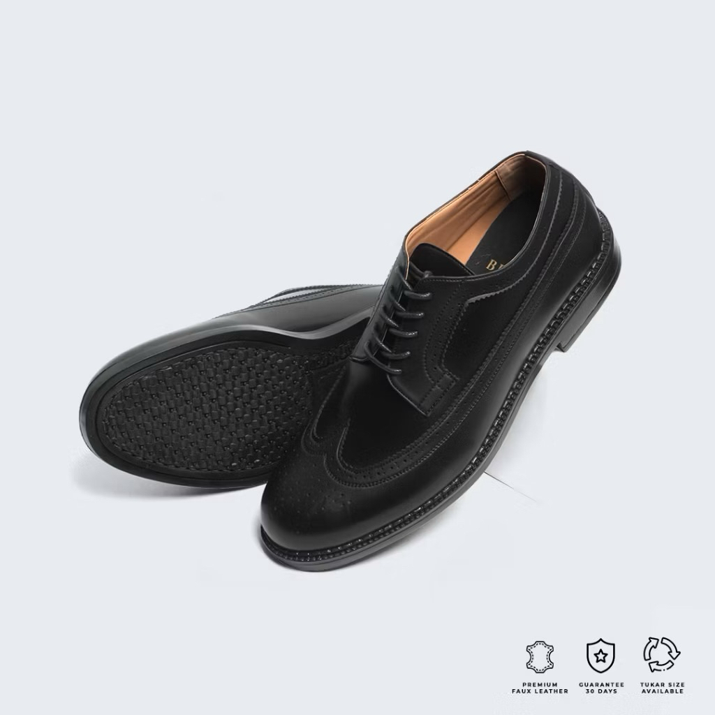 Sepatu Formal Pria Sepatu Kerja Work Sepatu Hitam Series Hitam - Brygan Craftmanship Size 42