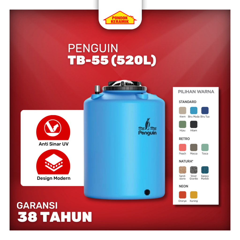 Tandon Penguin TB-55 520 Liter Toren Tandon Tangki Air General Tank Berbagai Warna