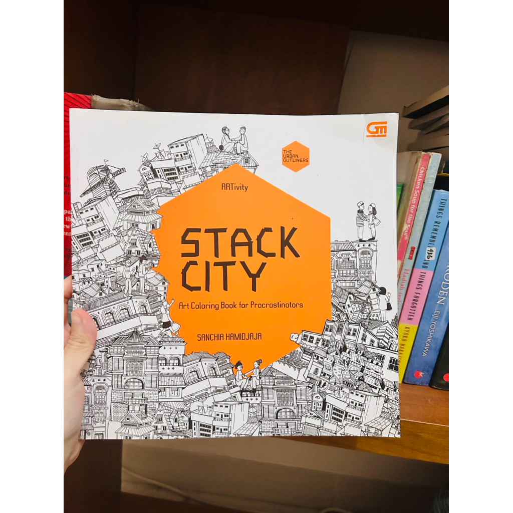 PRELOVED buku mewarnai Stack City coloring book dewasa anak art urban outliner architecture building