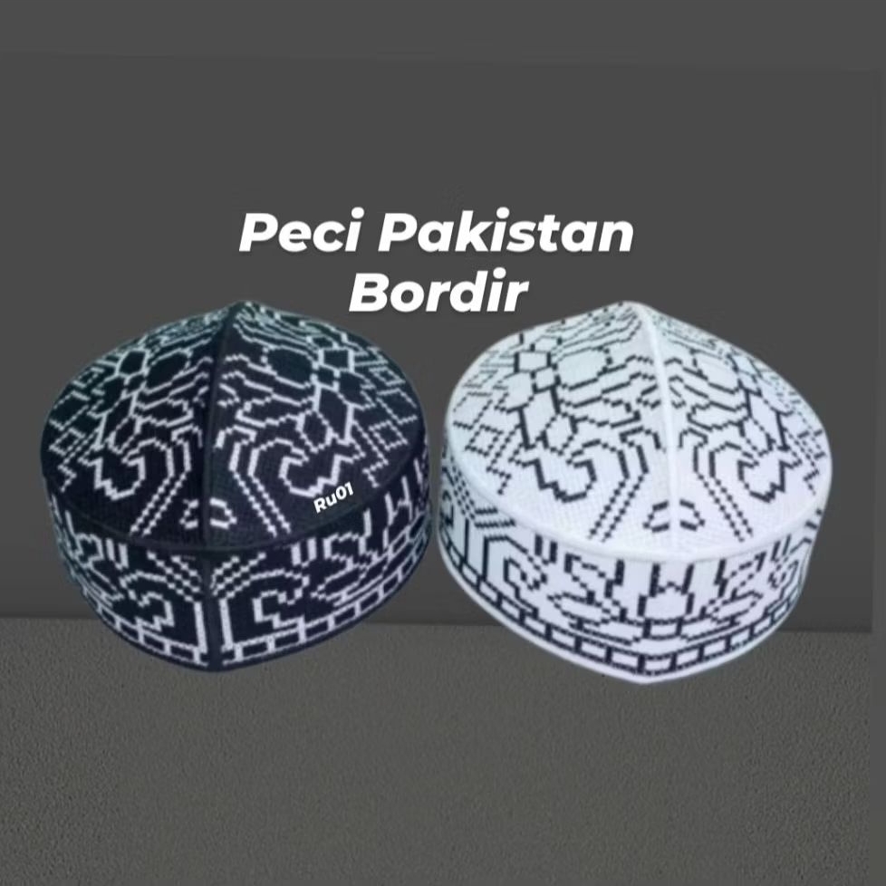 (GROSIR) Peci Pakistan/Peci Rajut Dewasa Elastis/Peci Songkok/Kopiah Hitam Pria/Kopiah Putih