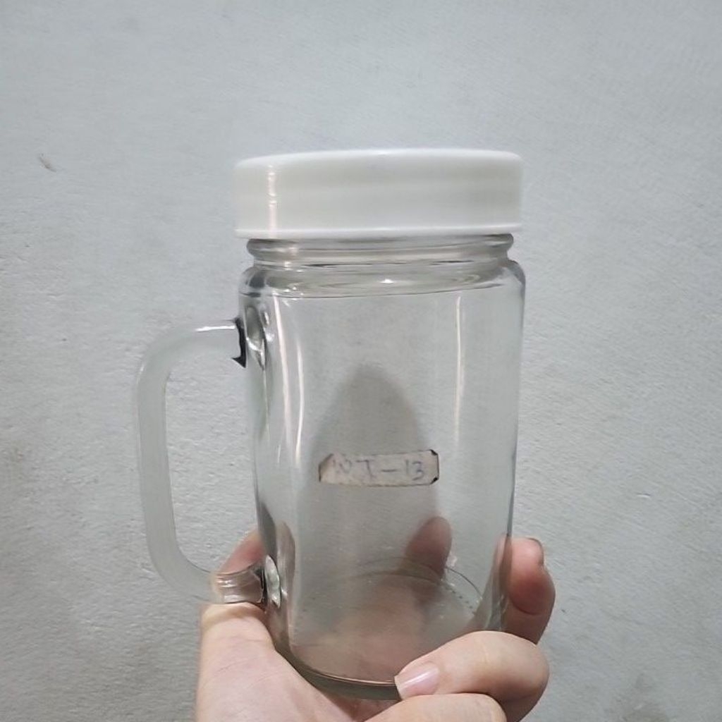 gelas drink jar tutup plastik putih gelas minum kaca tutup toples kaca WT13