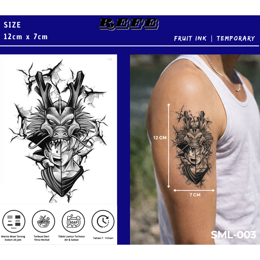 Temporary Tattoo Anime Dragon – Tato Temporer Premium Black Ink Waterproof Tahan Lama