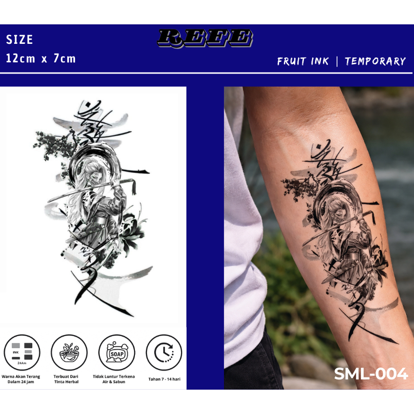 Temporary Tattoo Japanese Samurai – Tato Sementara Waterproof Unisex Tahan Lama