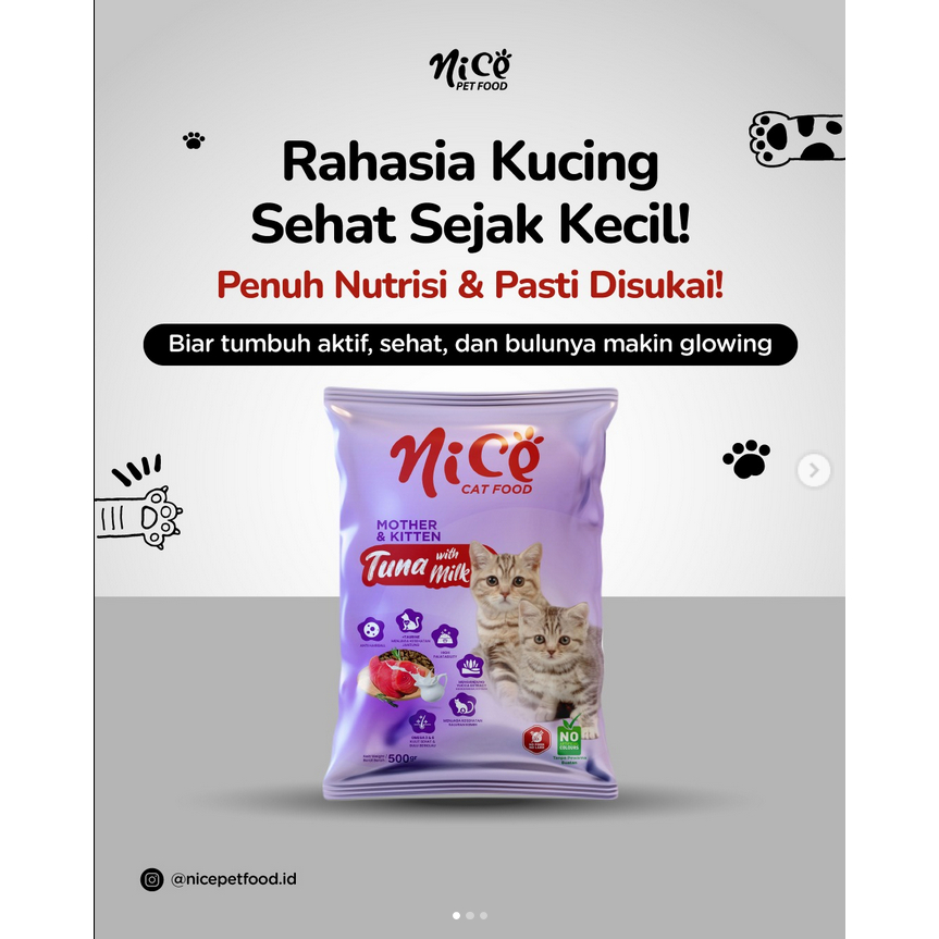 NICE MOTHER & KITTEN MAKANAN KUCING IBU & ANAK RASA TUNA FLAVOUR PLUS GOAT MILK MURAH FRESHPACK 500g