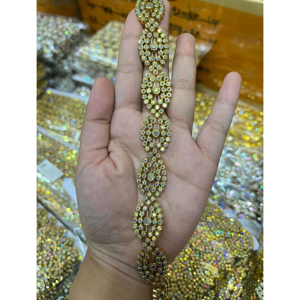 PER ROLL Aplikasi Aksesoris Payet Diamond Rangkai Jahit Model Gelombang Mata