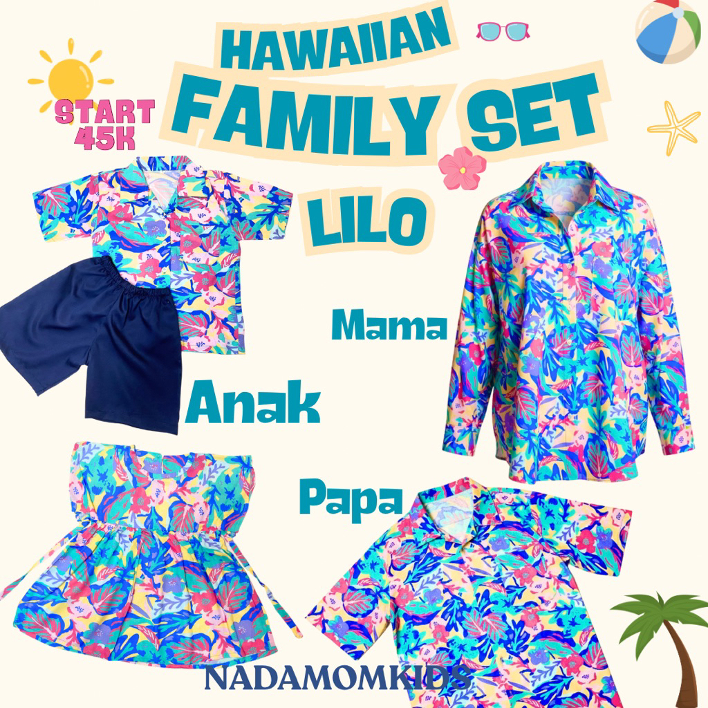 NEW  KEMEJA HAWAI PANTAI HAWAIIAN DEWASA PAPA COUPLE ONESET DRESS PANTAI ANAK RAYON MOTIF TROPICAL B