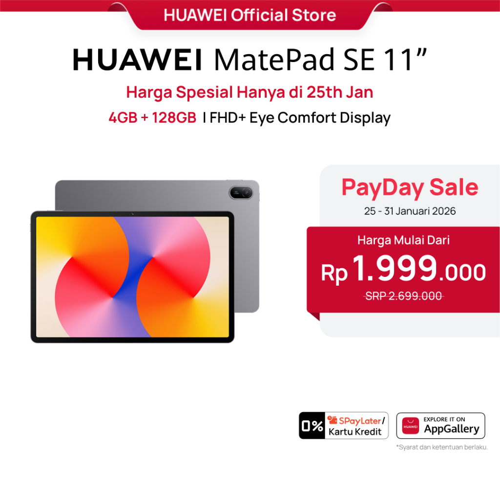 [TURUN HARGA] HUAWEI MatePad SE 11" Tablet [4+128GB] | FHD+ Eye Comfort Display | 7700mAh | Metal Un