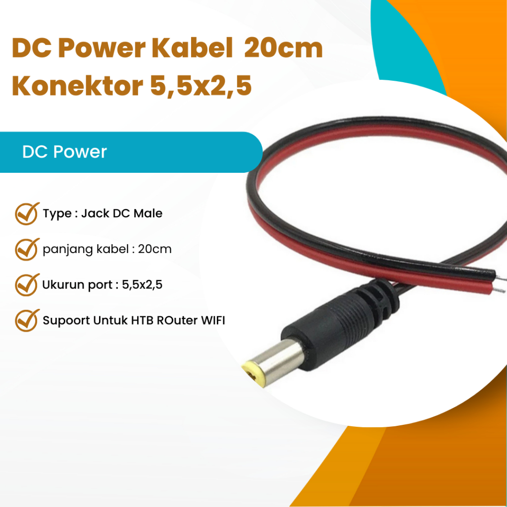 Power DC Kabel Tembaga Murni 20cm Ukuran Konektor 5,5x2,5 Untuk HTB, CCTV, ROUTER WIFI