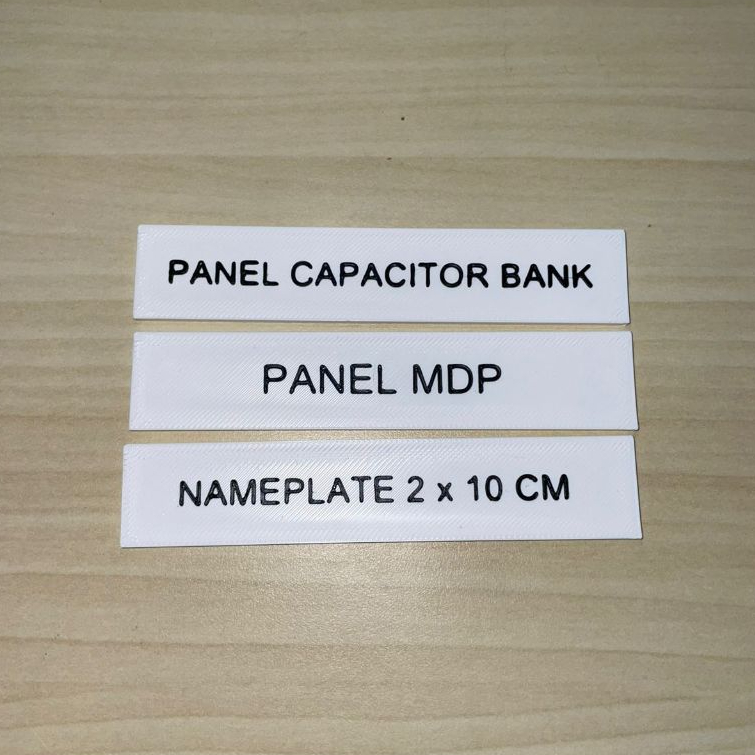 Nameplate Panel 2x10 cm Custom Tulisan | Label Panel Listrik | Bahan PLA+ Font Timbul