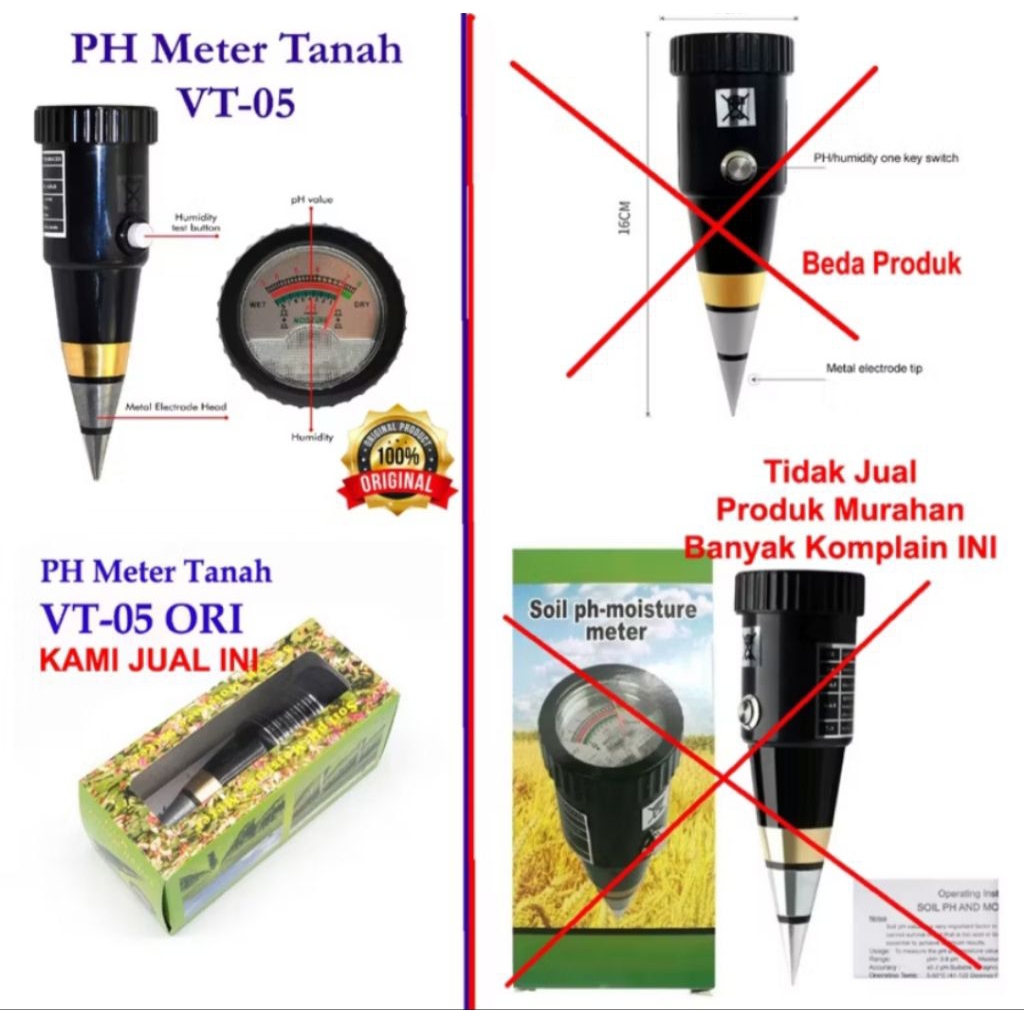 PH Meter Tanah VT-05 ORI AKURAT, Cek Keasaman Tanah, pH tanah, Soil Tester ORIGINAL