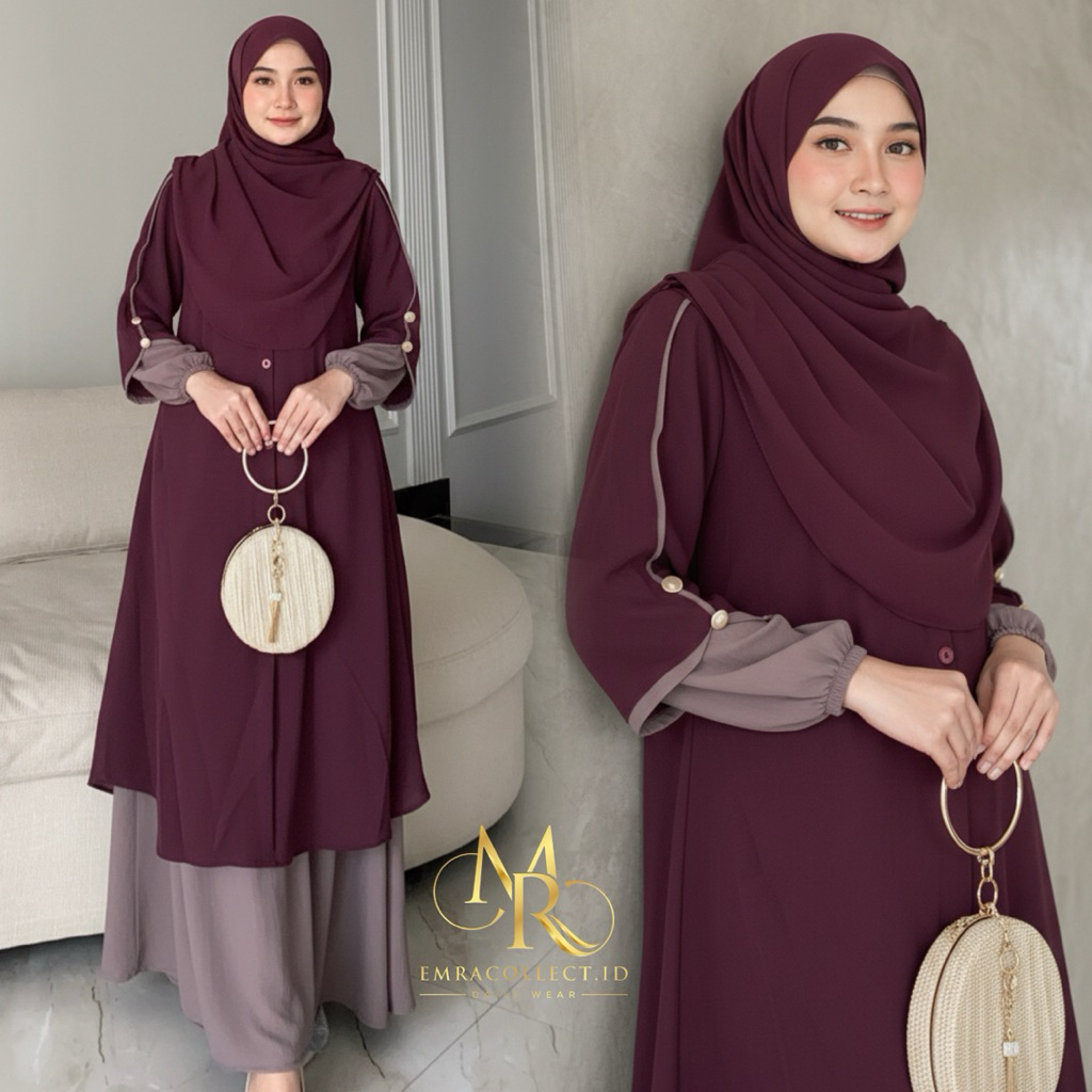 SAMIRA DRESS SET ROK TUNIK SYAR’I SETELAN ROK MUSLIM SYAR’I TUNIK MELAYU JUMBO CRINKLE AIRFLOW - EMR
