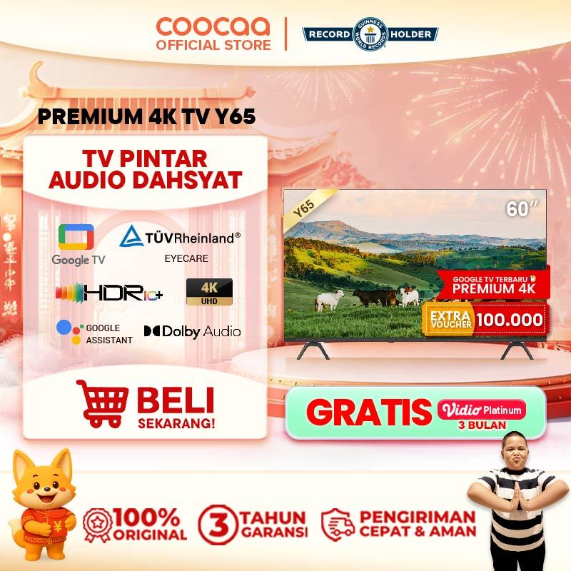 NEW COOCAA TV 60 inch Y65 - 4K GOOGLE TV  - Dolby Audio - Eye Care - HDR10 - Find Remote - (COOCAA 6