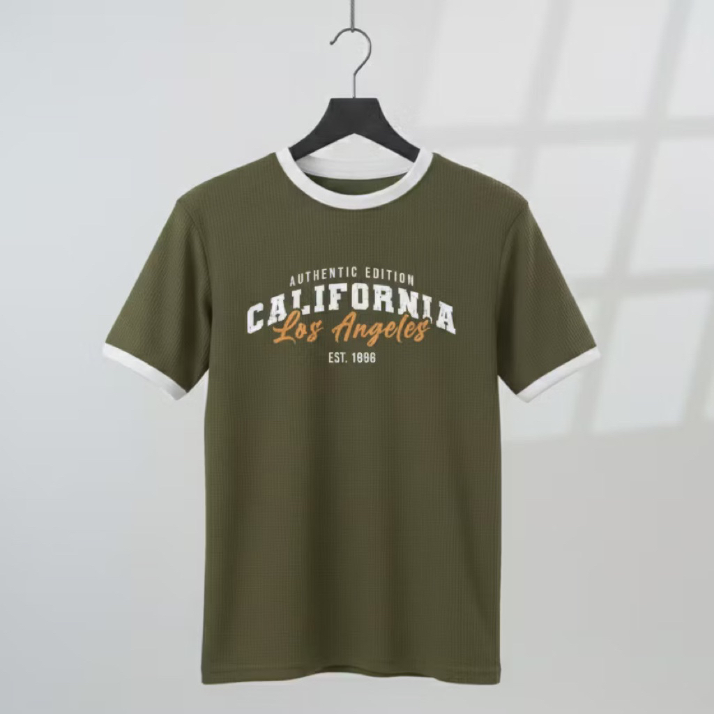 KODE A | KAOS CALIFORNIA WAFFLE TSHIRT - KAOS WAFFLE LENGEN PENDEK BAHAN WAFFLE