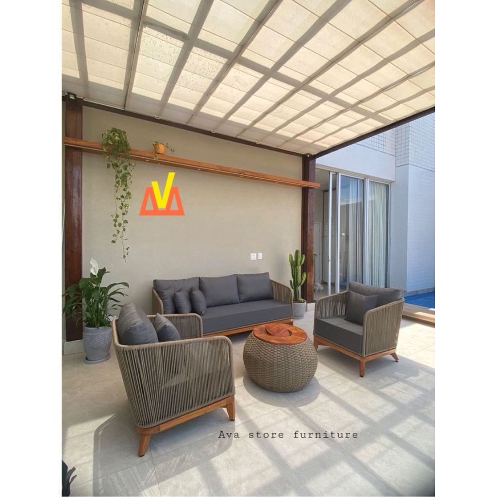 Set Sofa Outdoor Minimalis Tali Rope | Sofa Taman Teras Cafe Villa