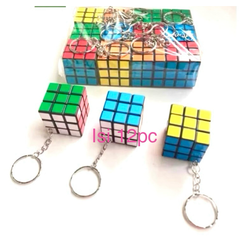 12pcs Gantungan Kunci Rubik Mini 3x3 | Mainan Edukasi Unik & Lucu | Souvenir Ulang Tahun Murah viral