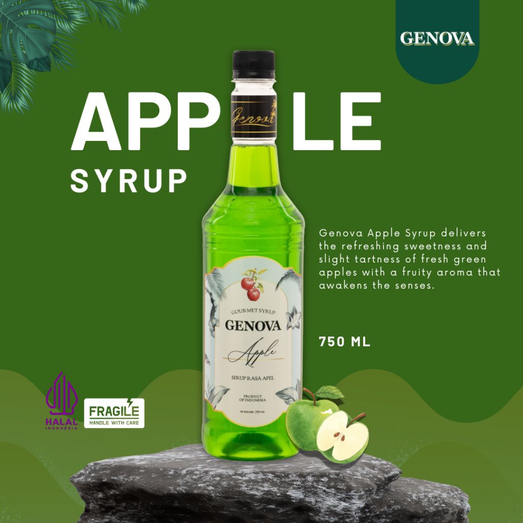 Genova syrup green apple 750ml - Sirup Genova Rasa Buah Apel Hijau - Genova Syrup