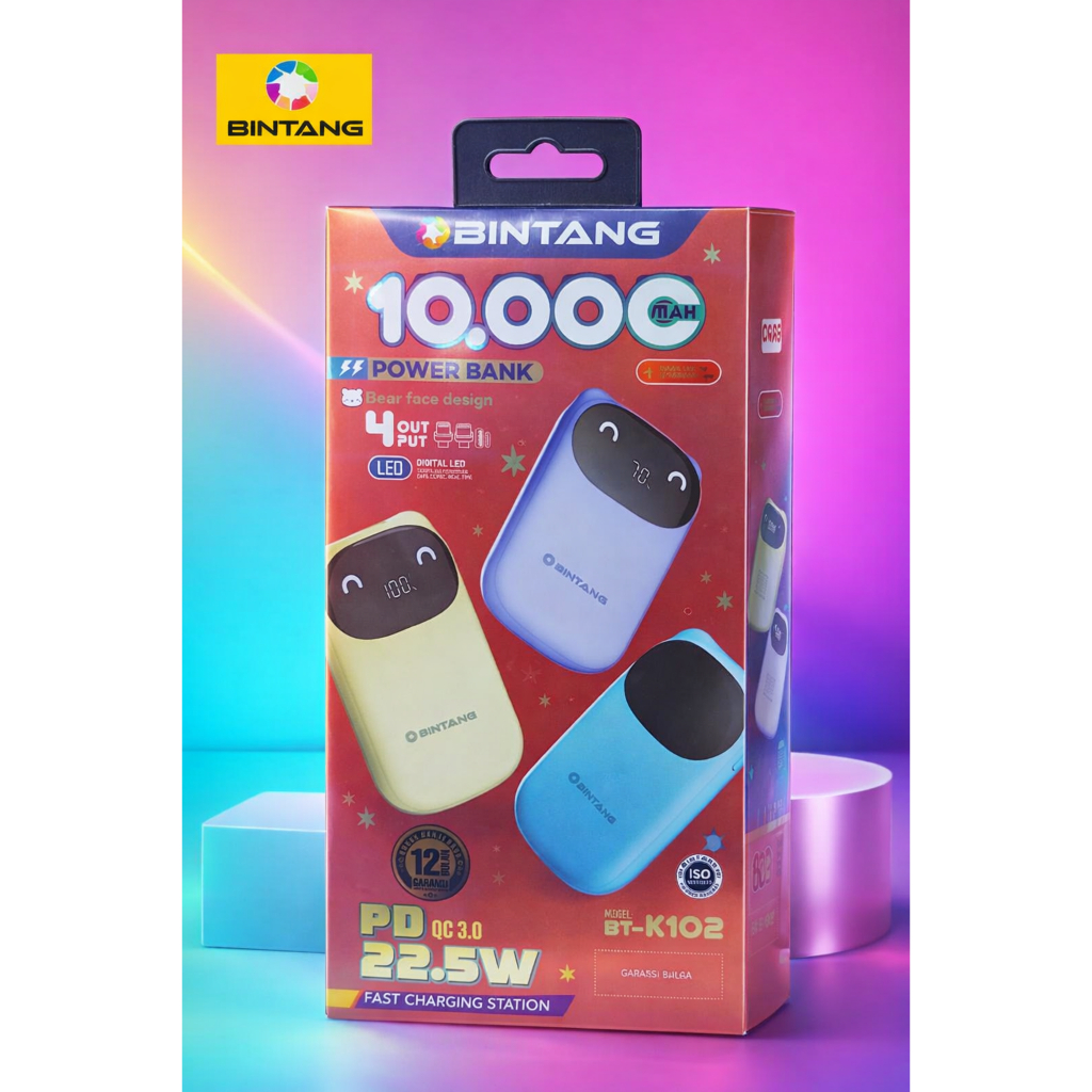 POWERBANK 4 OUTPUT 10000MAH BINTANG 22.5W BT-K102