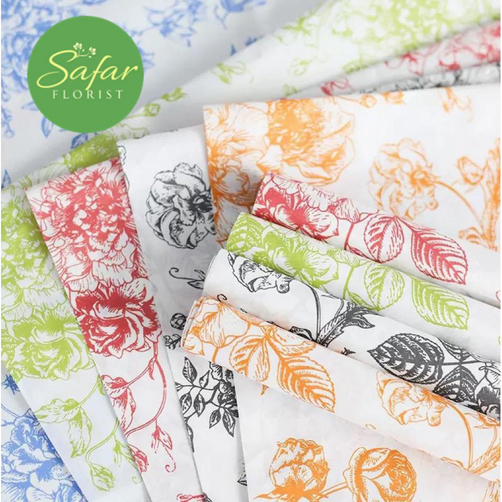 [ 20 Lembar ] - Doorslag Flower Wrapping Cellophane Sydney | Kertas Buket Bunga Motif Bunga Pembungk