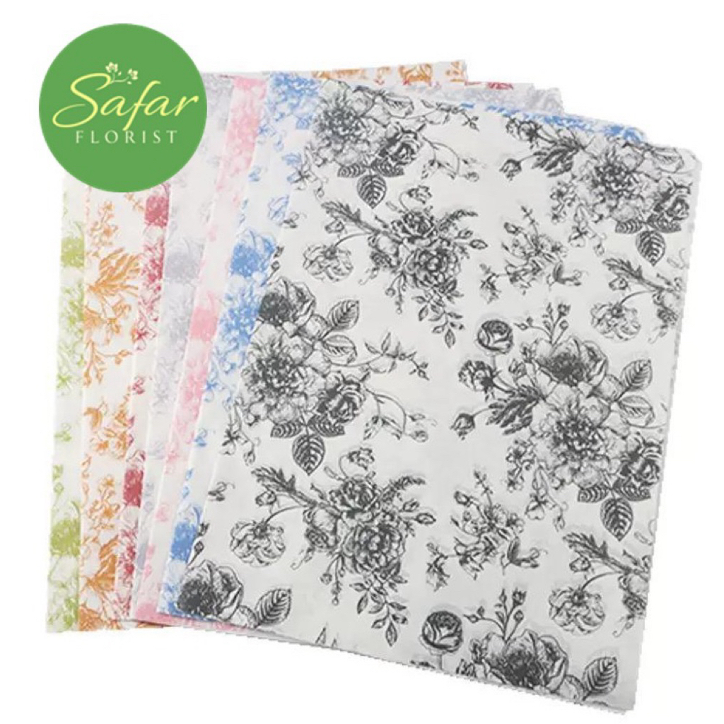 [ 5 Lembar ] - Doorslag Flower Wrapping Cellophane Sydney | Kertas Buket Bunga Motif Bunga Pembungku