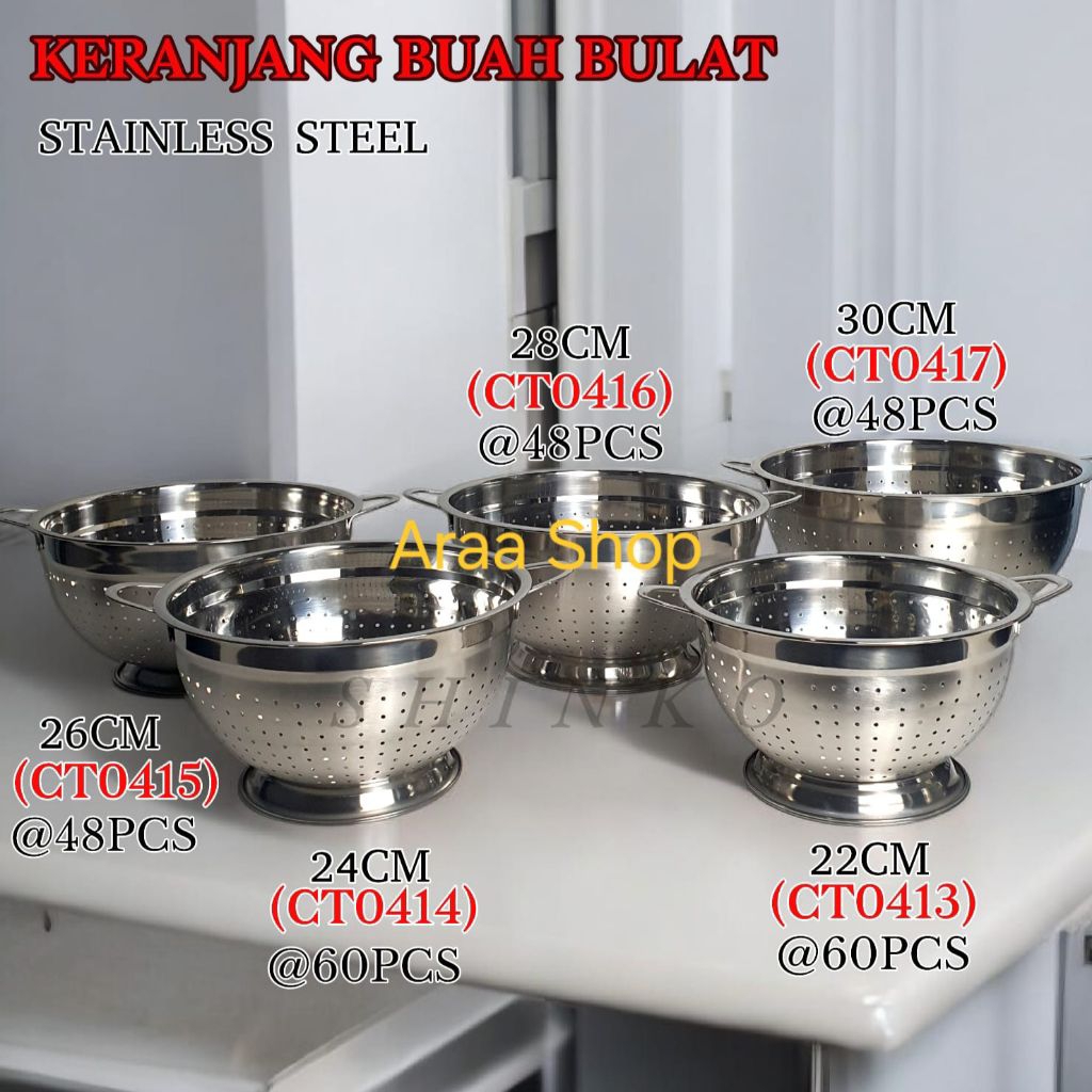 HAPPY BIRD Sangku Stainless Steel 30cm Anti Karat Tebal Mudah Dibersihkan Keranjang Tempat Buah Bula