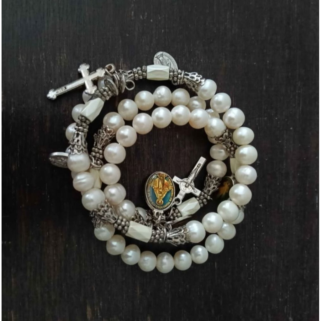Gelang ulir molor Rosario Kerahiman Mutiara asli