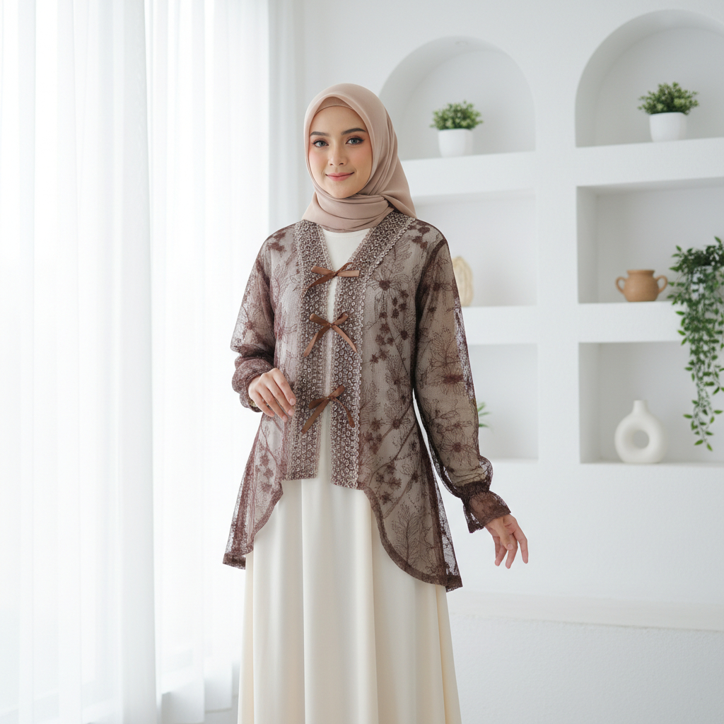 Outer Brokat Tunik Lengan Panjang Atasan Wanita Kekinian Cardigan Brokat Wanita Outer bruokat Tile k