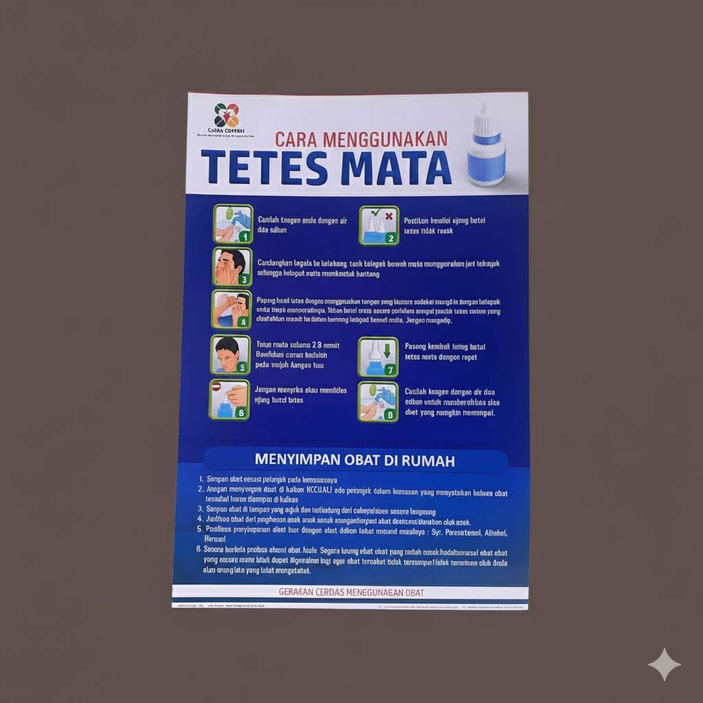 Poster PIO Cara Penggunaan Tetes Mata, Poster Farmasi Apotek Full Color Laminasi untuk Apotek