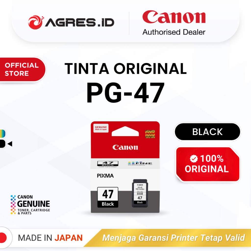 100% ORIGINAL Tinta Canon PG 47 Black - Tinta Canon E410 E470 E3470 E4570 - Tinta Asli