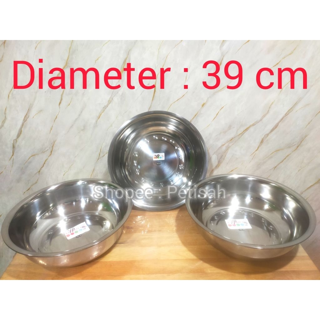 Baskom Stainless Steel Bulat Besar Jumbo Diameter 39cm / Basin Baskom Makanan Stainless / Baskom Jum