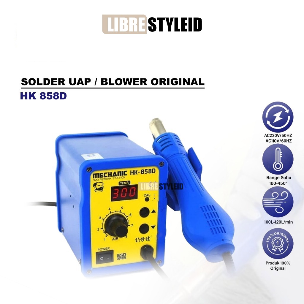 MECHANIC HK858D Solder Uap Blower Original – Hot Air Rework Station Untuk Servis HP & PCB