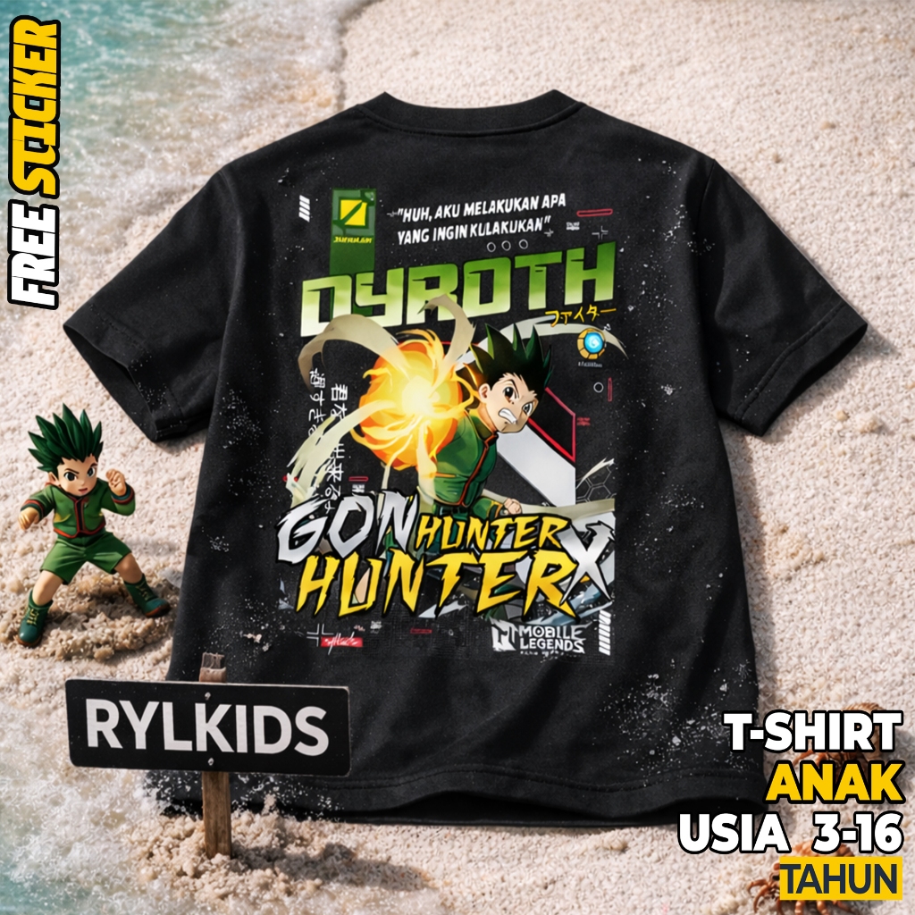 Kaos Anak ML Hero DYROTH skin HUNTER-X | Usia 3–16 Tahun Free Stiker