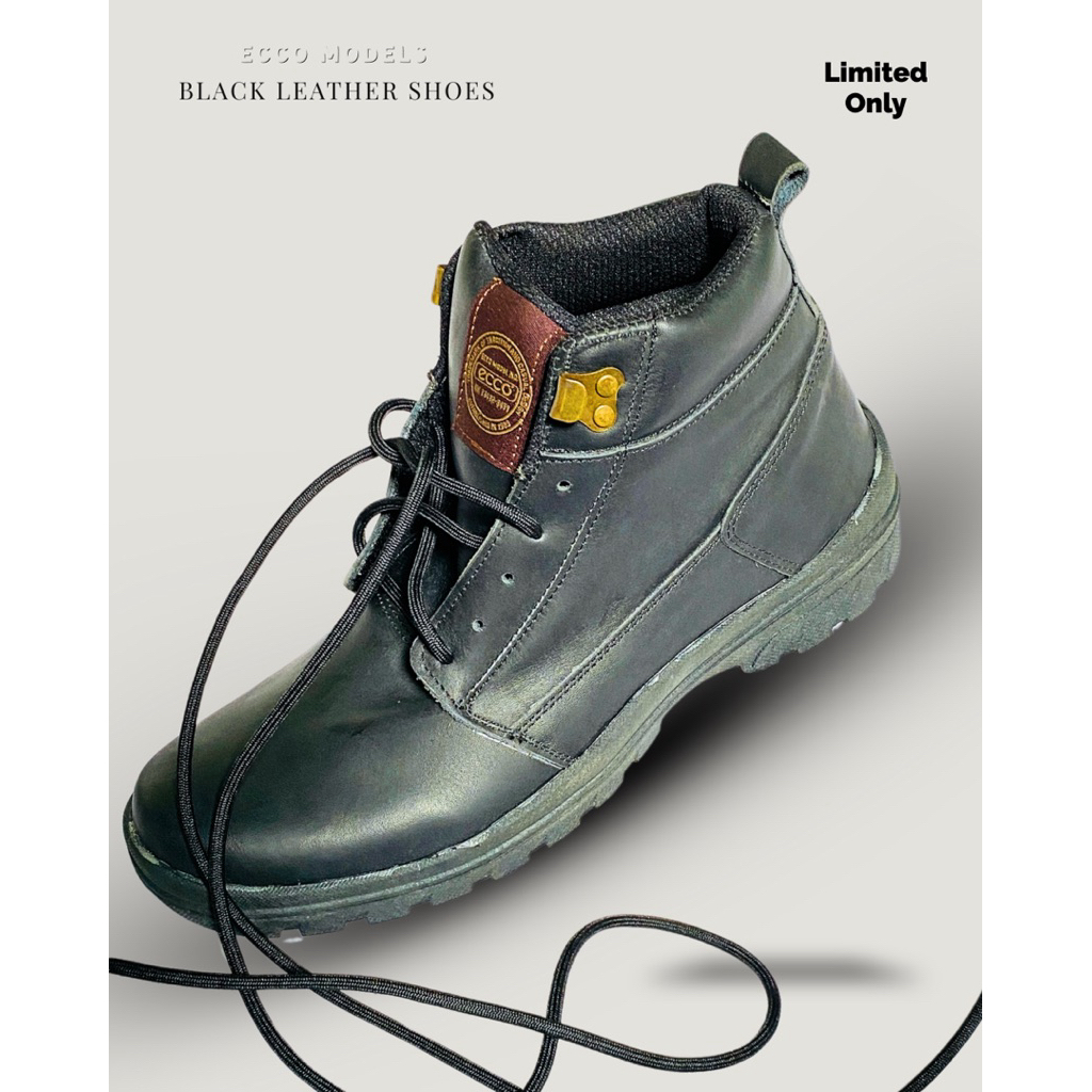 Black Leather Shoes ( Ecco Style ) | Sepatu Kulit Pria Boot Fashion [ Formal Shoes, Casual, Office, 