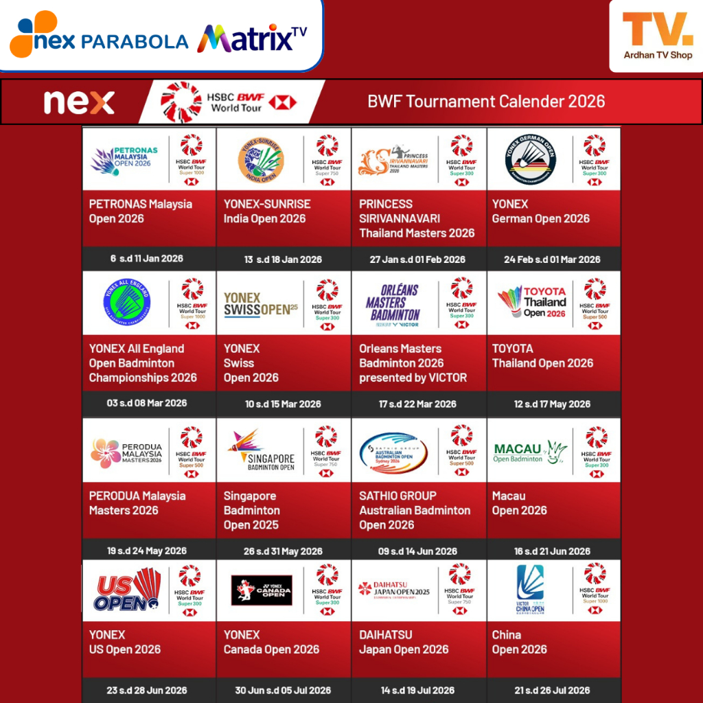 Nex Parabola Dan Matrix Paket BADMINTON BWF 1 & 3 Bulan - Paket nonton Badminton BWF Tour - Paket no