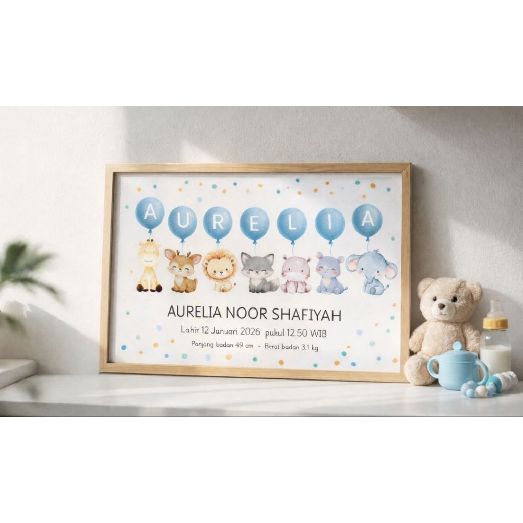 Baby Birth Sign Custom Nama Bayi – Pigura Data Kelahiran | Kado Newborn & Baby Shower