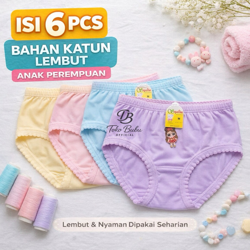 6 Pcs Celana Dalam Anak Perempuan Termurah Polos Motif Lucu Cawet Anak Cewek