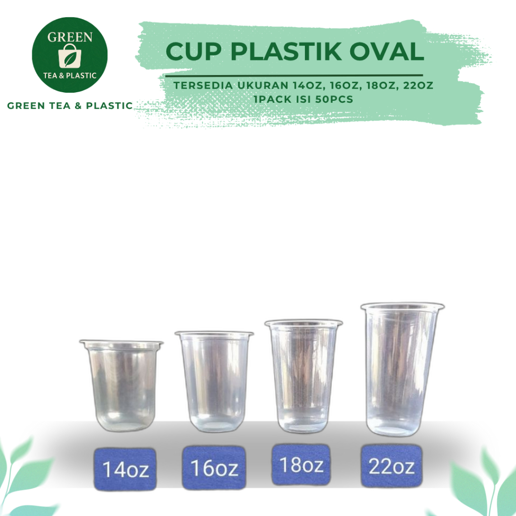 CUP/ GELAS PLASTIK SLIM/ OVAL/DATAR 14oz,16oz, 18oz, 22oz