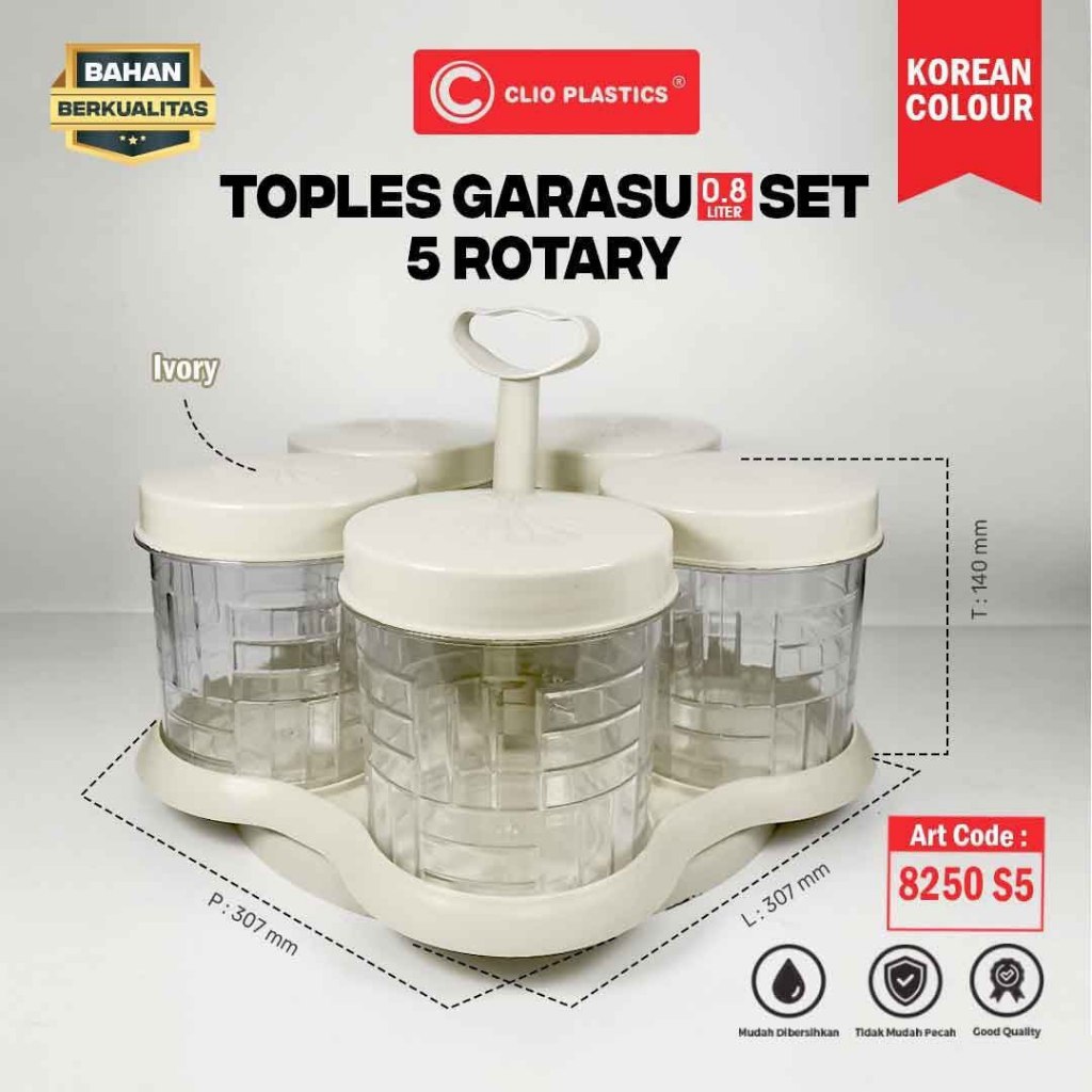 Toples Garasu set 5 Rotary Toples Nampan Bening 1 Liter Hari Raya Toples Putar Lebaran
