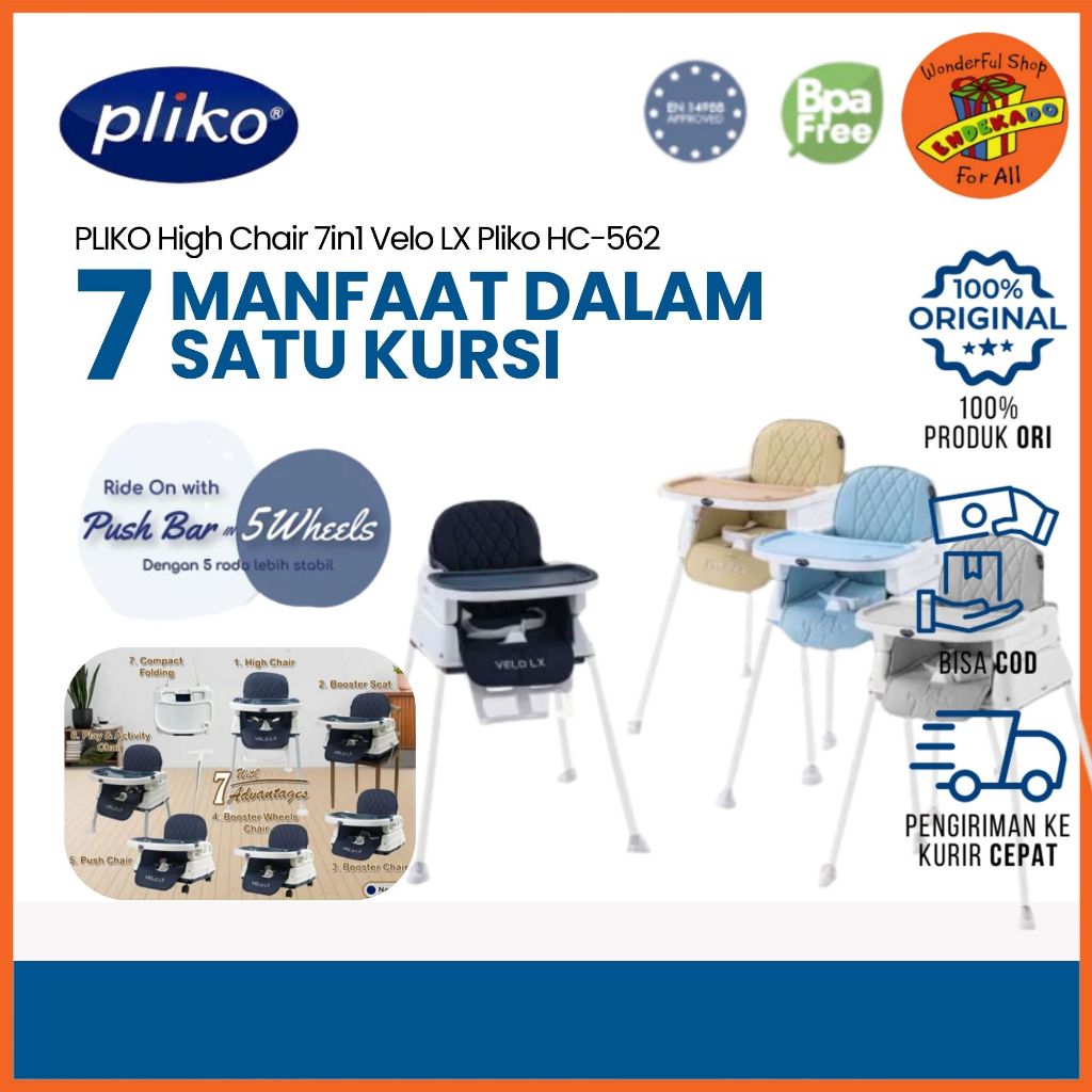 PLIKO High Chair 7in1 Velo LX HC 562 | Kursi Makan Bayi Balita Booster Seat dengan Roda
