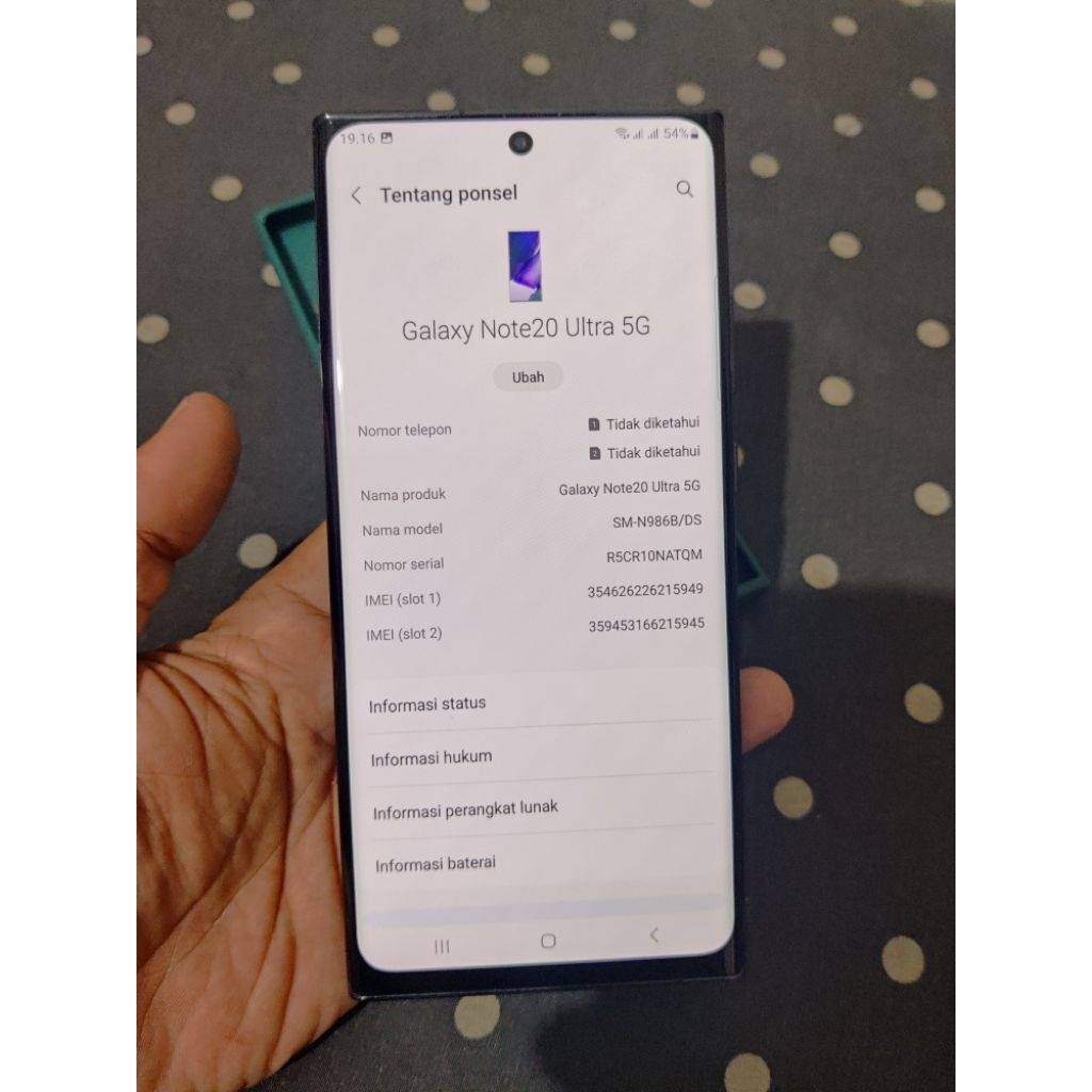 Samsung note 20 ultra ram 12/256 GB inter