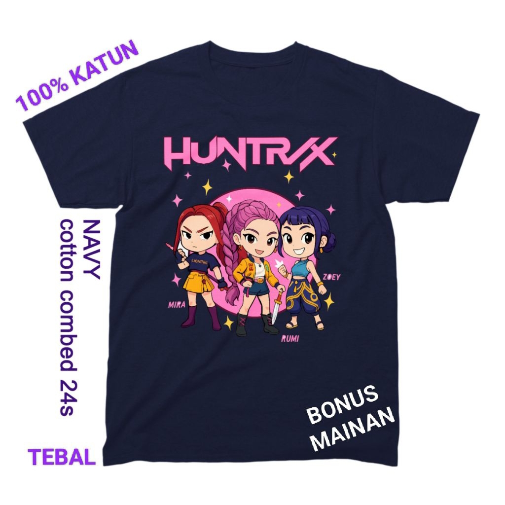 Kaos Anak Gambar Huntrix Baju Anak Gambar Huntrix Rumi Zoey Mira Demon Hunter Usia 1 Sampai 11 Tahun