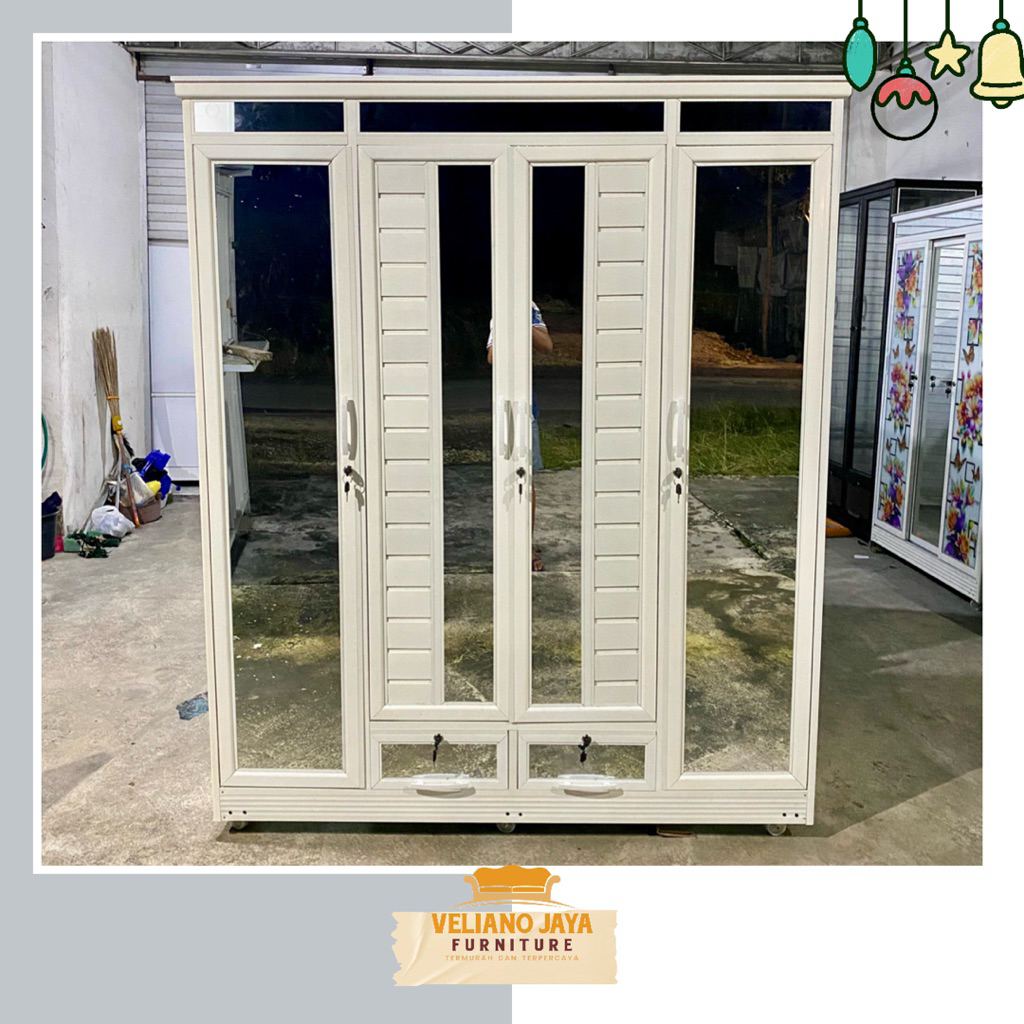 Lemari 4 Pintu + 2 Laci Bahan Jumbo // Lemari Alumunium 4 Pintu