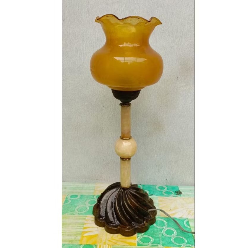 lampu meja duduk kaca marmer antik jadul vintage